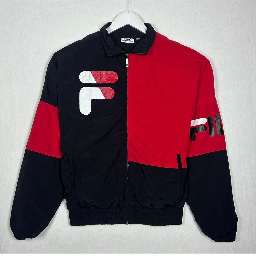Fila for Urban Outfitters Colorblock Windbreaker Jacket Red Black Small
